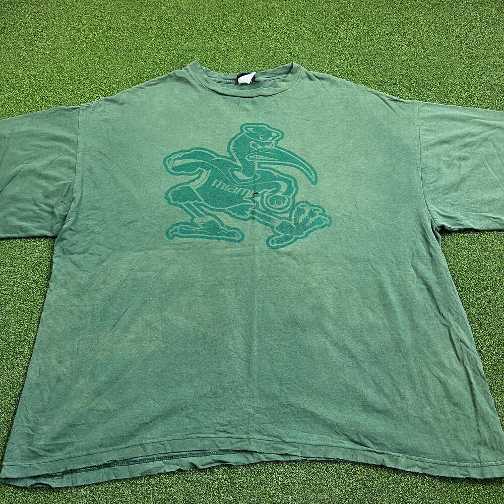 Vintage 90s Champs Green Miami Hurricanes NFL Green T-Shirt Sz 2XL